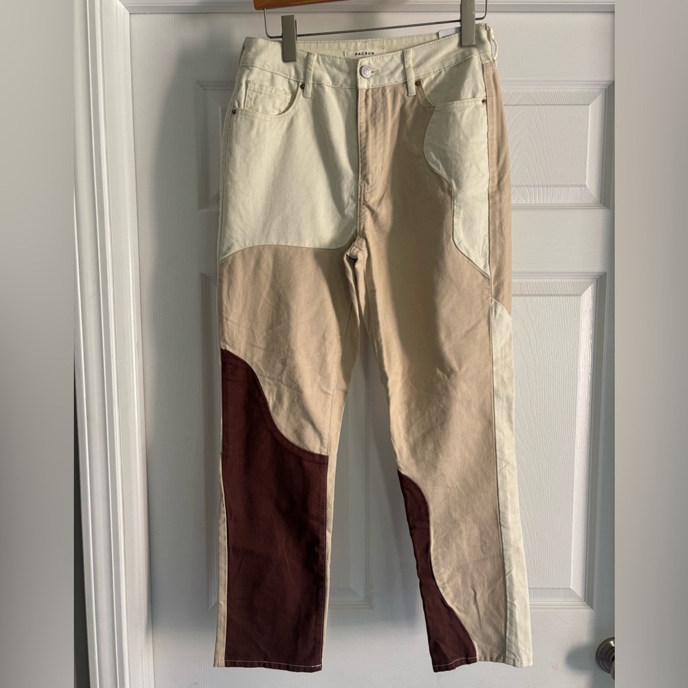 NWT PacSun Tan & Brown Panel Mom Jeans Size 27